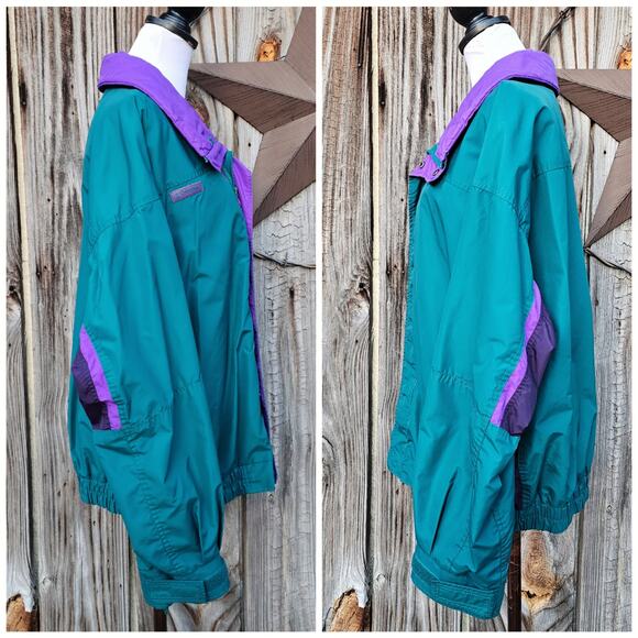 VTG Columbia Bugaboo Jacket Size XL Green Purple Nylon Zip Front Vintage 90s - Picture 4 of 11